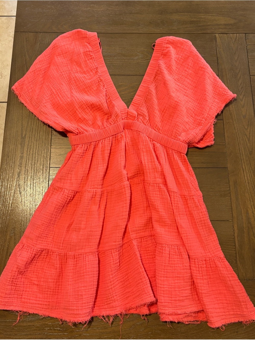 aerie Coral Pink Tiered V-Neck Girls' Dress